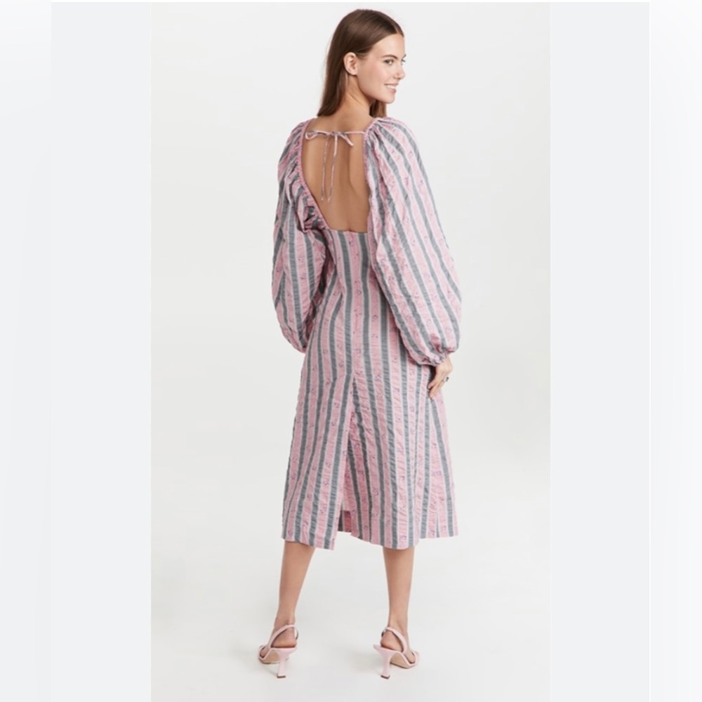 GANNI seersucker striped maxi dress